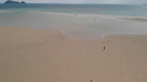 Low Tide Beach People Walking 4K 60fps Stock Footage