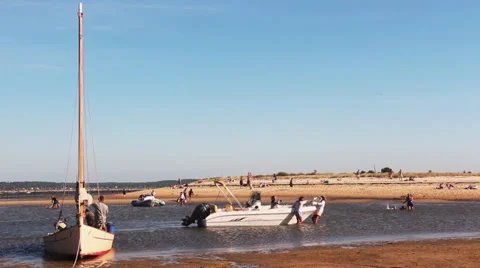 Low Tide Beach Summer In Cap Ferret, France  Stock Footage 27443656