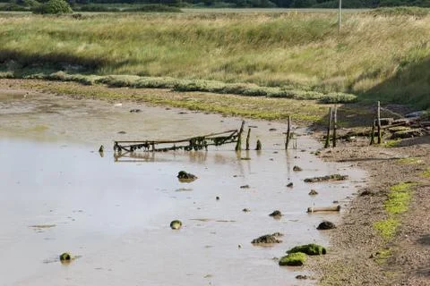 Low tide with Exposed Mud Stock Photos