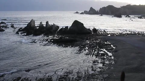 Low tide in Gueirua beach, Spain Stock Footage 275562829