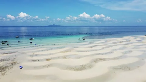 Low tide on Phi Phi Don island, drone view of the beautiful wavy lines Stock Footage 245999435