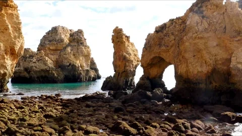 Low tide at Ponta da Piedade, Lagos, Algarve Stock Footage 87038309