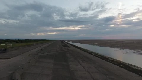 Low Tide River Dee Thurstason UK Drone Aerial View Stock Footage 132254575