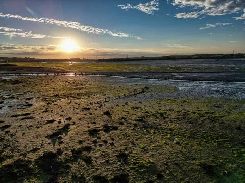 Low tide river at Dusk Stock Photos