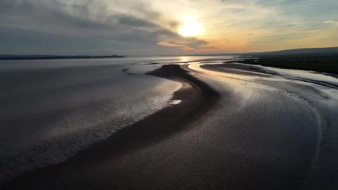 Low tide sand bar, River Severn. Lydney, Gloucestershire. UK Stock Footage 262844305