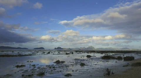 Low tide shore cloudscape reflections Philippines time lapse Stock-Footage 35718553
