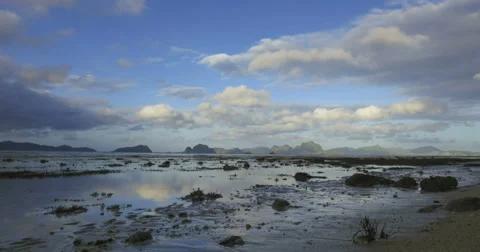 Low tide shore cloudscape reflections Philippines time lapse 4k Stockbeeldmateriaal 35719509