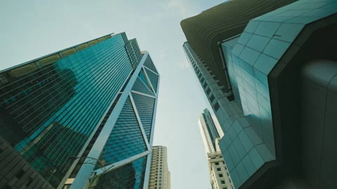 Low View from Below of the Beautiful Modern Business Buildings in Business Stock Footage 272792877