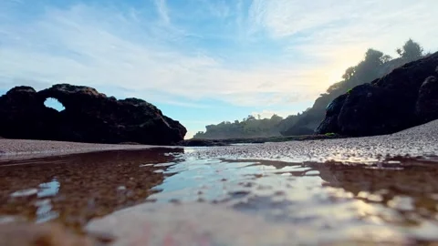 Low view of calm tidal water between cliffs Stock Footage 335442866