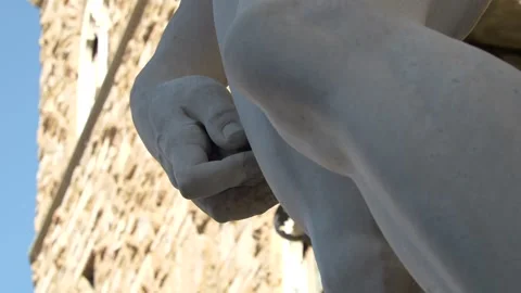 Low view detail hand statue in Marble. Michelangelo's David. Video 4K Video stock 240399306