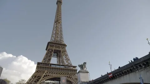 Low view. Famous eiffel tower. Sunny day. City of Par Stock Footage 255034002