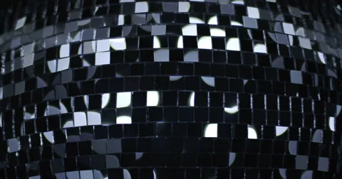 Low View Mirror Glitter Mirrorball Disco Ball Close View Silver Black Stock Footage 48987750