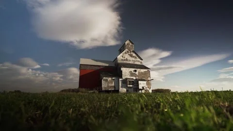 Low view of Old historical Alberta Pacific Grain Company Elevator at the Stock Footage 170812182
