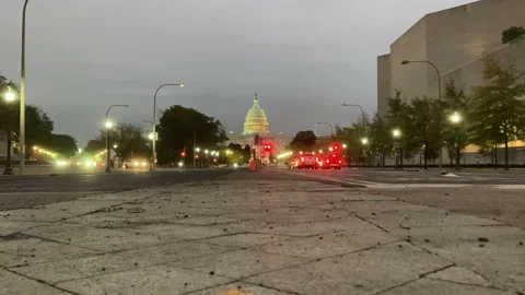 Low view timelapse of DC city street with Capitol Building Stock Footage 142048778