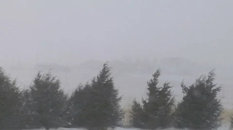 Low Visibility Due to Blowing Snow in Prairie Blizzard Stock Footage 54717555