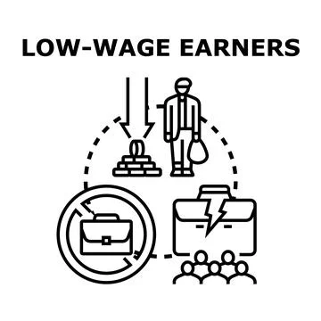 Low wage earners facing economic hardship and unemployment Stock Illustration