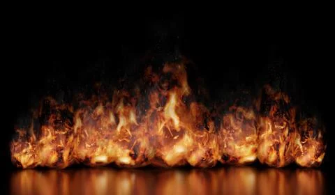 Low Wall of Fire Burning on Ground - 3d illustration Stock Illustration