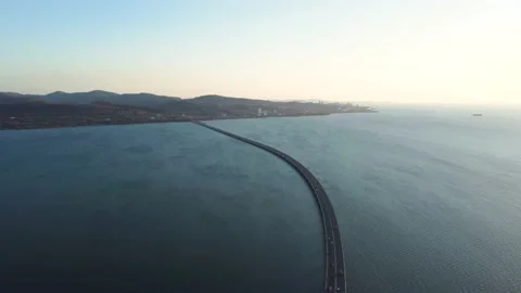 For a low-water bridge over which cars travel in both directions Stock Footage 163980276