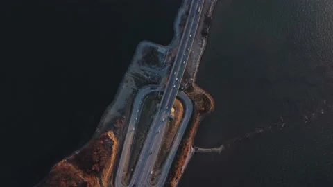 For a low-water bridge over which cars travel in both directions Stock Footage 163989743