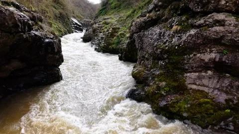Low Water Level Forward Motion in Canyon River 4K Cinematic Shot Stock Footage 334430546