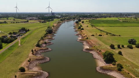 Low water level in the river IJssel Stock Footage 342109079