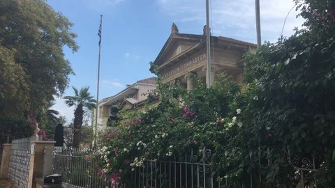 Low Wide Angle Shot During Rain of an Old Building in Nicosia Stock Footage 90883895