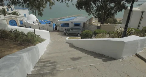 Low To a Wide Angle Of Sidi Bou Said Port Stock Footage 61304592