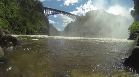 Low WS Victoria fall bridge from "Boiling Pot" Video stock 22873104