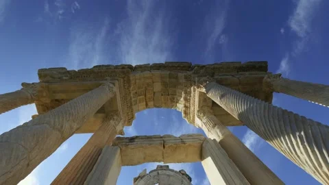 Lower angle shot of the aphrodite temple ruins. The ancient city of Stock Footage 145443397