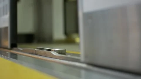 Lower angle view inside train commuter to door of train subway while train .. Stock Footage 294916507