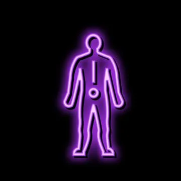 Lower back pain body ache neon glow icon illustration Stock Illustration
