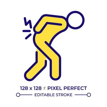 Lower back pain issues pixel perfect line color icon Ilustração Stock