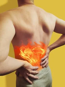 Lower back pain. Man holding his back in pain. Medical concept. Stock Illustration