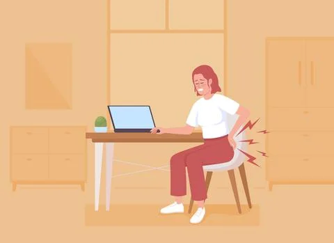 Lower back pain while seated flat color vector illustration Stock Illustration