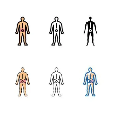 Lower back range pain body ache color icon vector Stock Illustration