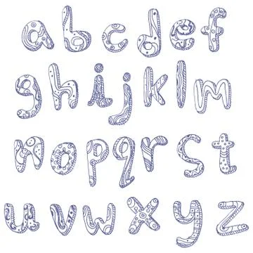 Lower case doodle alphabet Stock Illustration
