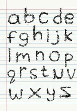 Lower case scribble alphabet on notebook paper Stock Illustration