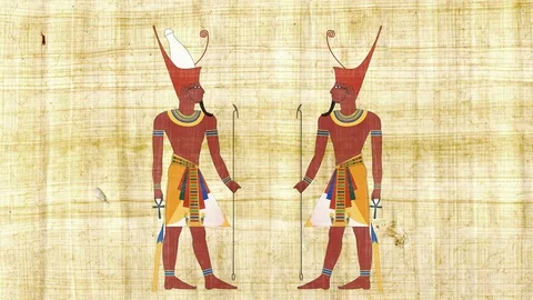 Lower Egypt Pharaoh and All Egypt Pharaoh on a Papyrus Background Stock Footage 80616145