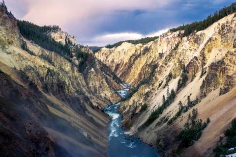 Lower Fall and River viewed from Artist Point, Grand Canyon at Yellowstone 写真素材