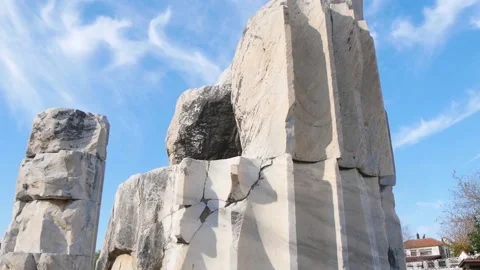 The Lower Fragment Of The Ruined Stone Column In The Ancient Greek Temple Stock Footage 195978462