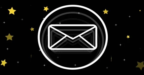 Lower-left stroke starting, envelope in ringed badge forming, tilting, pulsing, Stock Footage 321161608