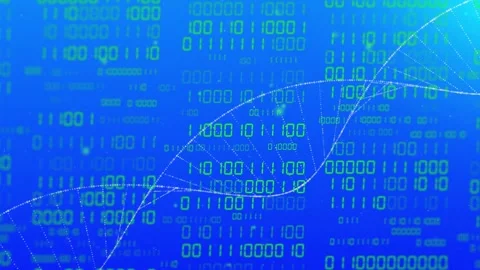 Lower-left trace starting, drawing dotted helix across binary digits, Stock Footage 335732090