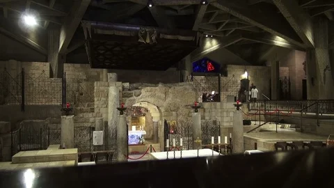 Lower level of the Basilica of the Annunciation - the main shrine of Nazareth Stock-Footage 115483674