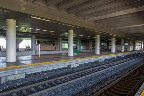 The lower level of Secaucus Junction features wide platforms. Stock Photos