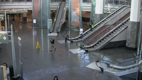 Lower level of Ted Stevens Airport in Anchorage as passengers leave. Stock Footage 79162713