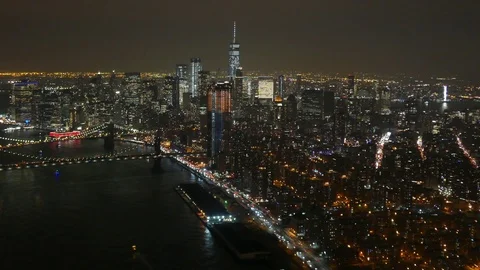 Lower Manhattan and East River at Night (Aerial View) Stock Footage 101539858