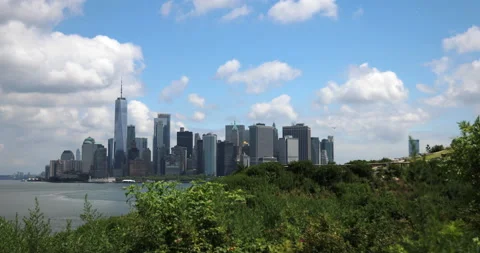 Lower Manhattan Beyond Green Hillside Stock-Footage 223738840