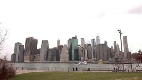 Lower Manhattan from Brooklyn Park Stock Footage 83711966