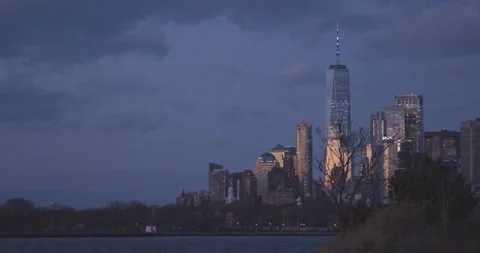 Lower Manhattan at dusk from Brooklyn Stock Footage 147161087