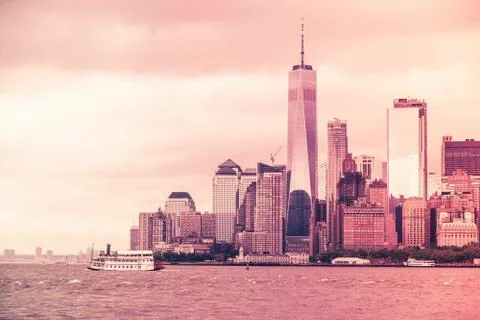 Lower Manhattan from ferry Stock Photos